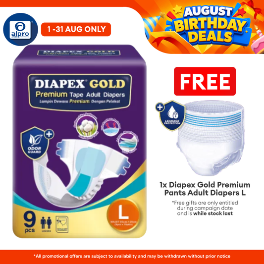 Diapex Gold Premium Tape Adult Diapers L 9s | Cotton-like softness Diapex