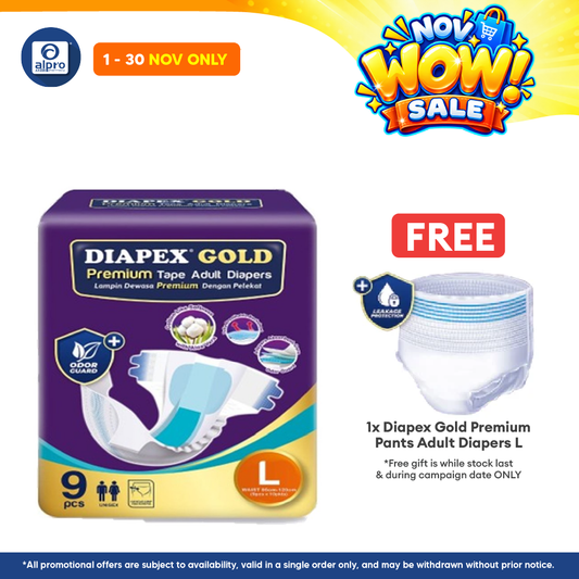 Diapex Gold Premium Tape Adult Diapers L 9s | Cotton-like softness