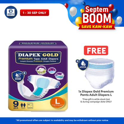 Diapex Gold Premium Tape Adult Diapers L 9s | Cotton-like softness Diapex