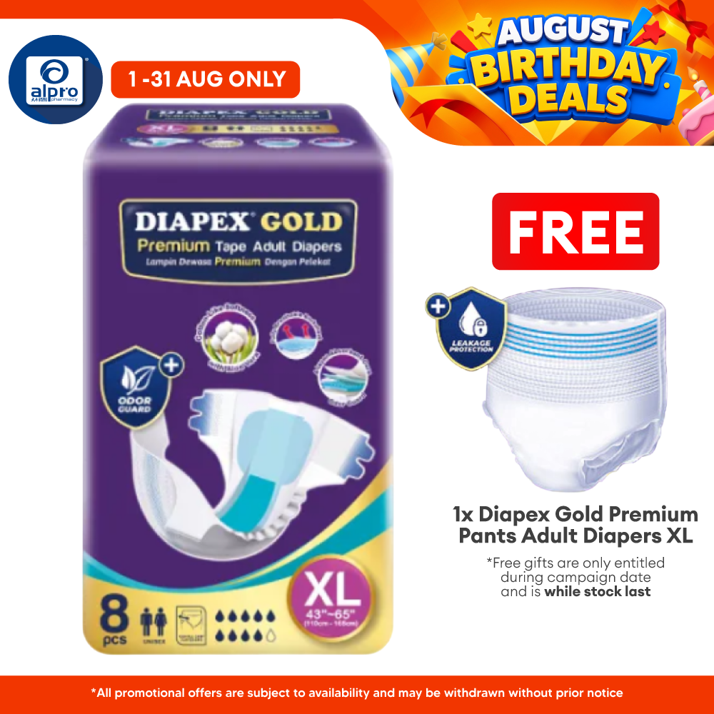 Diapex Gold Premium Tape Adult Diapers XL 8s | Cotton-like softness Diapex