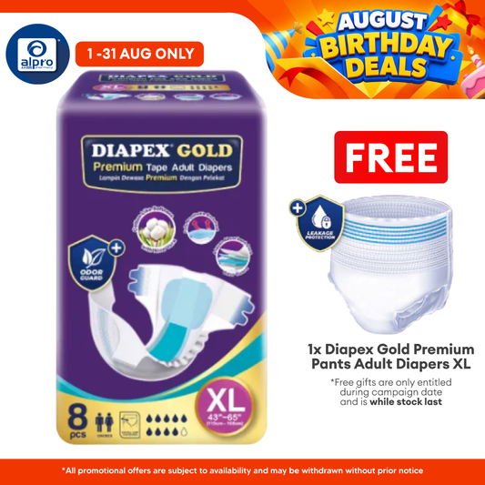 Diapex Gold Premium Tape Adult Diapers XL 8s | Cotton-like softness Diapex