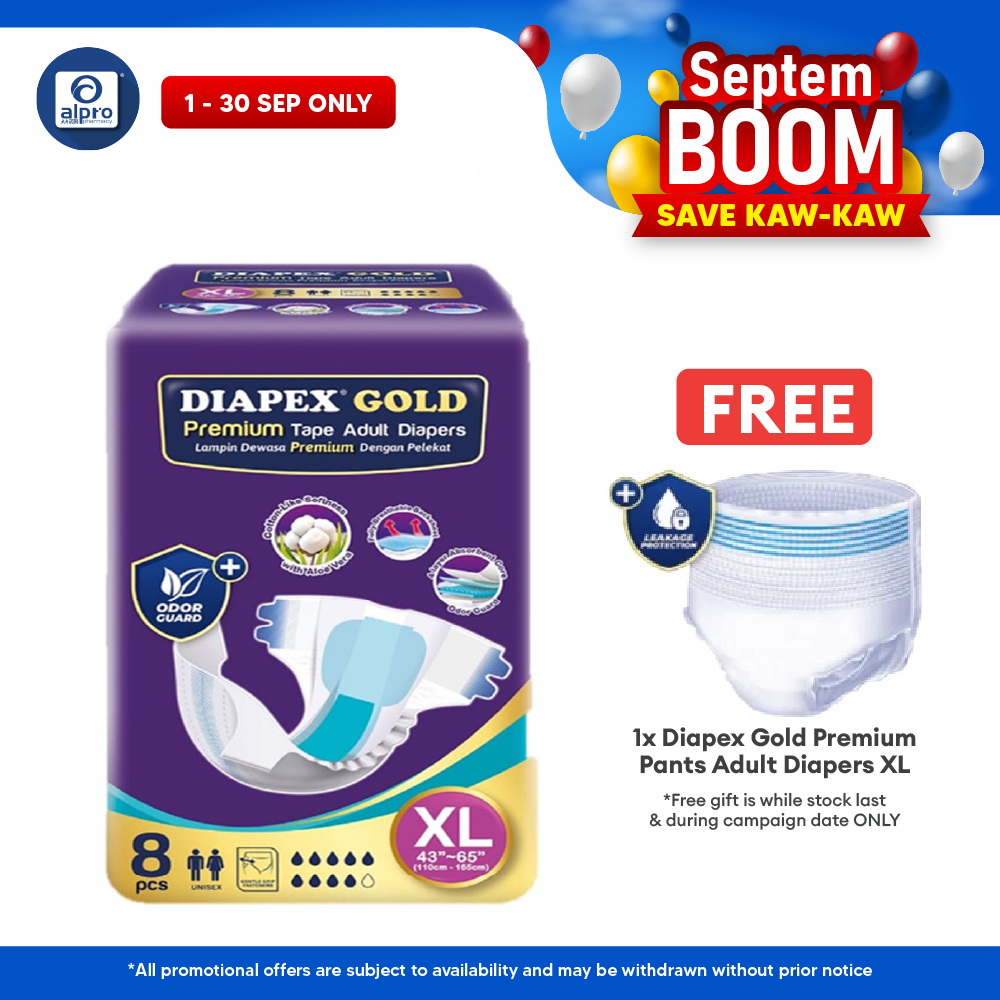 Diapex Gold Premium Tape Adult Diapers XL 8s | Cotton-like softness Diapex