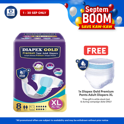 Diapex Gold Premium Tape Adult Diapers XL 8s | Cotton-like softness Diapex