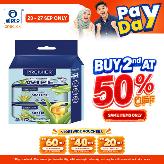 Premier Antibacterial Wipe 8s 6in1 | Kill 99.9% Of Germs.