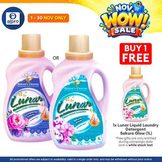 Lunar 2X Concentrated Baking Soda Liquid Laundry Detergent (Enchanting Peony/ Sakura Glow) 1L | Removes Stubborn Stains