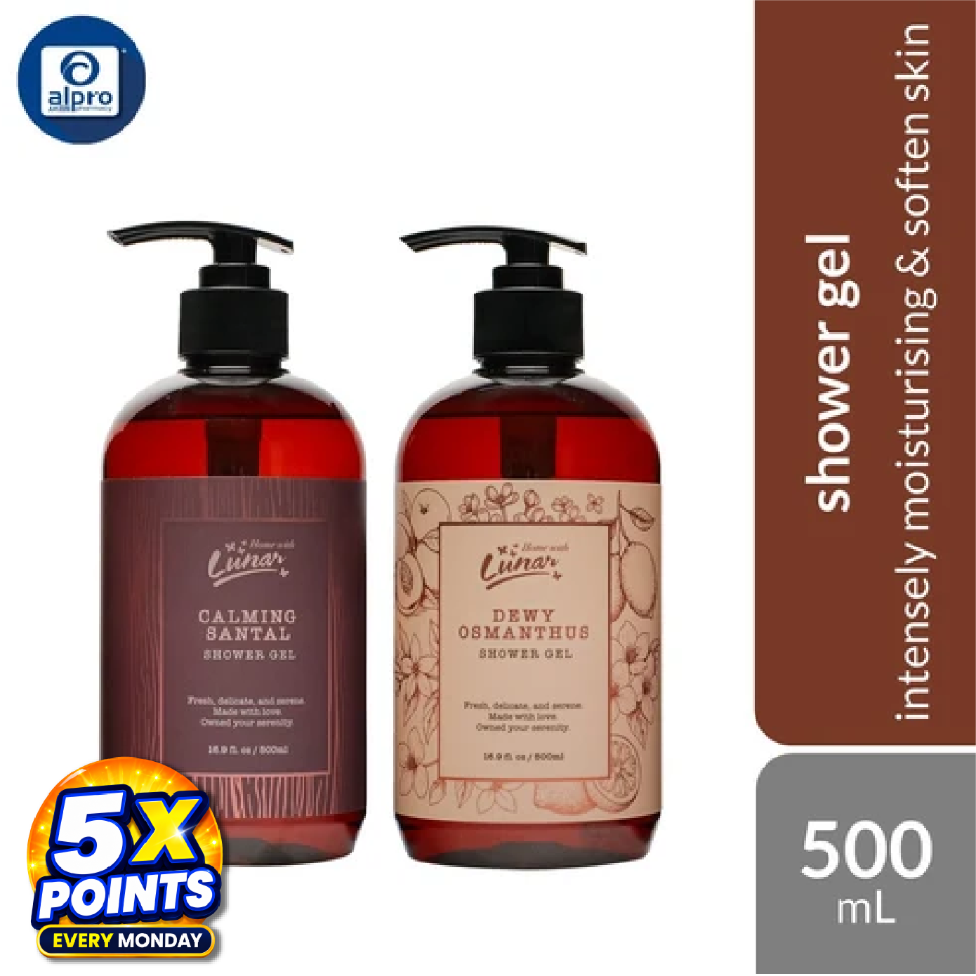 Lunar Night Time Shower Gel (Calming Santal/ Dewy Osmanthus) 500mL | Intensely Moisturising & Soften Skin