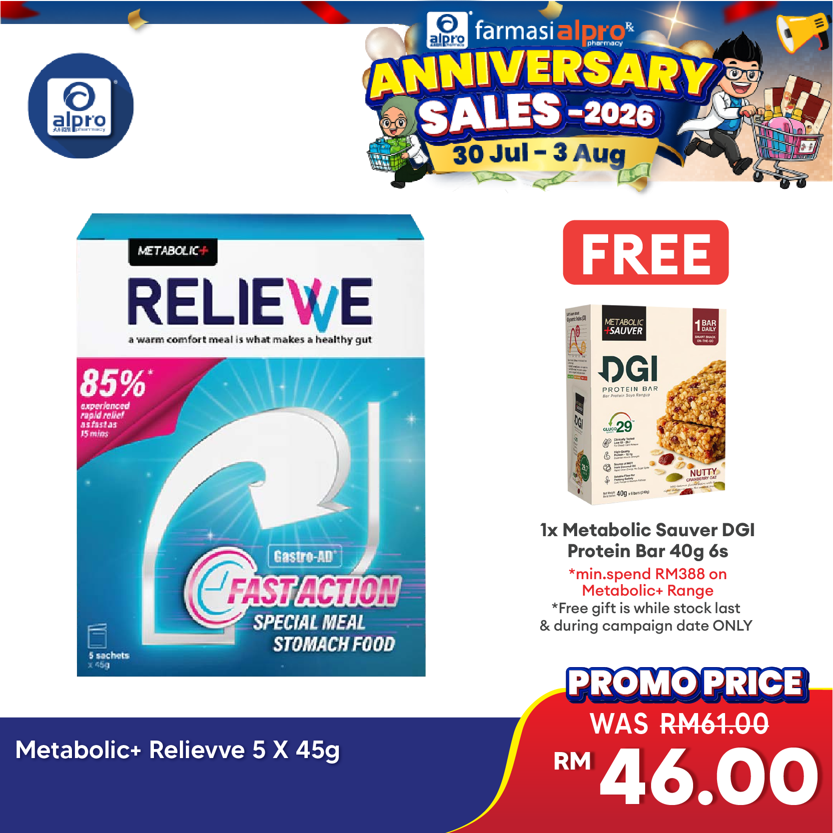 Metabolic+ Relievve 5 X 45g Metabolic