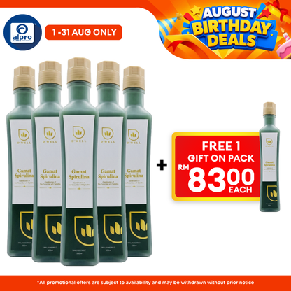 D'Well Gamat Spirulina 500mL ×5 Bottles (+1 FOC) | Boosts Overall Heath & Well Being D Well