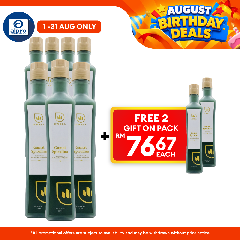 D'Well Gamat Spirulina 500mL ×7 Bottles (+2 FOC) | Boosts Overall Heath & Well Being D Well