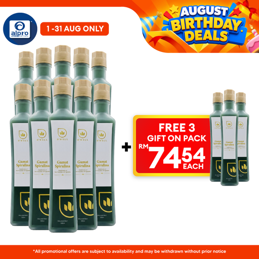 D'Well Gamat Spirulina 500mL ×10 Bottles (+3 FOC) | Boosts Overall Heath & Well Being D Well