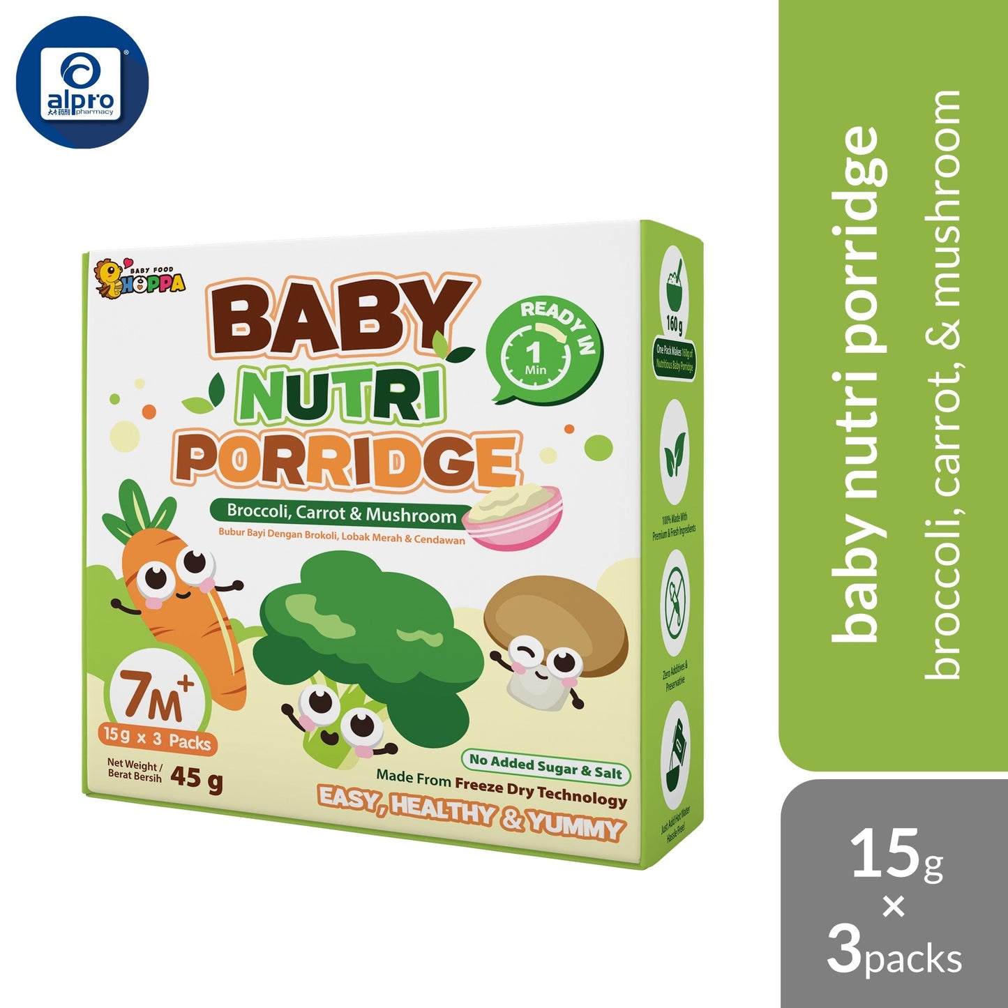 Hoppa Baby Nutri Porridge 45g (15g ×3s) | Freeze-Dried Ready Baby Meal (7 Months+) Hoppa