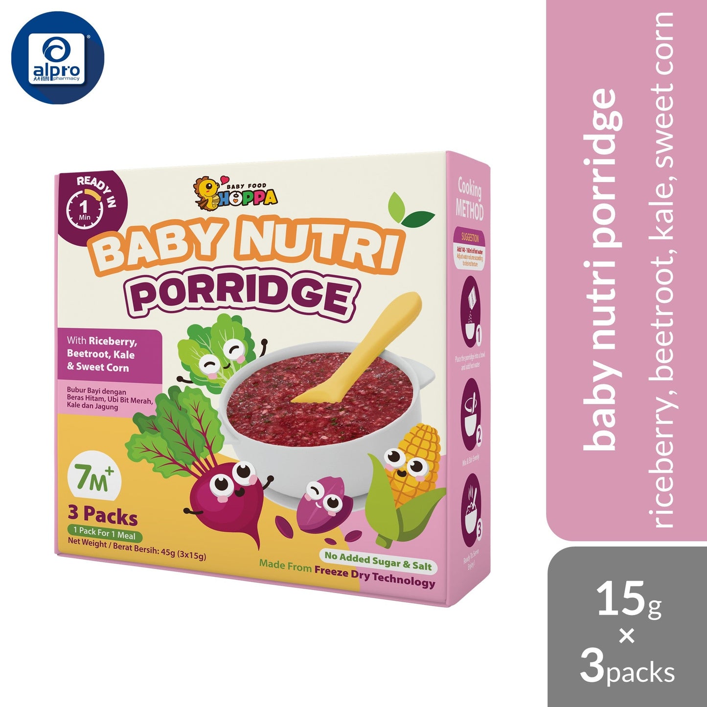 Hoppa Baby Nutri Porridge 45g (15g ×3s) | Freeze-Dried Ready Baby Meal (7 Months+) Hoppa