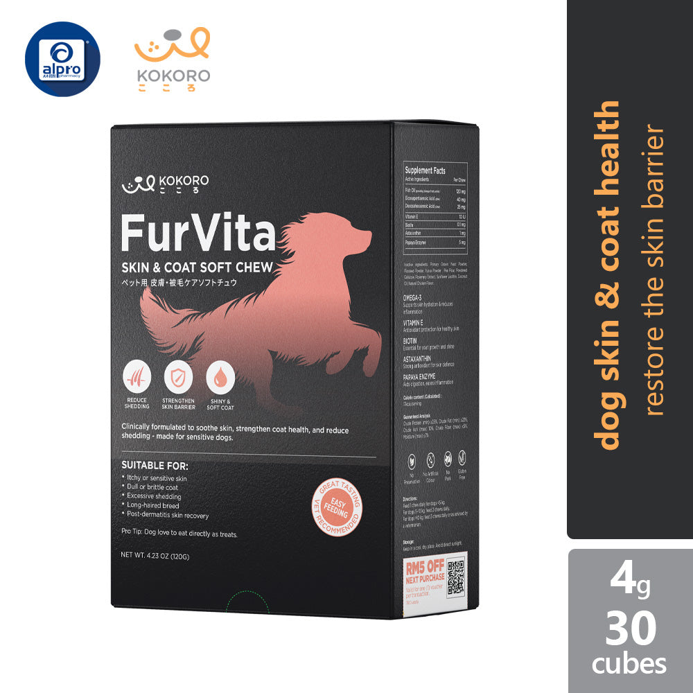 Kokoro Furvita (Dog) - Skin & Coat Soft Chew 30s | Restore The Skin Barrier Kokoropet