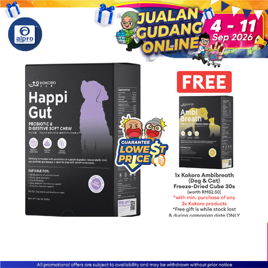 Kokoro Happigut (Dog) - Probiotic & Digestive Soft Chew 30s | Mess & Odour Control Kokoropet