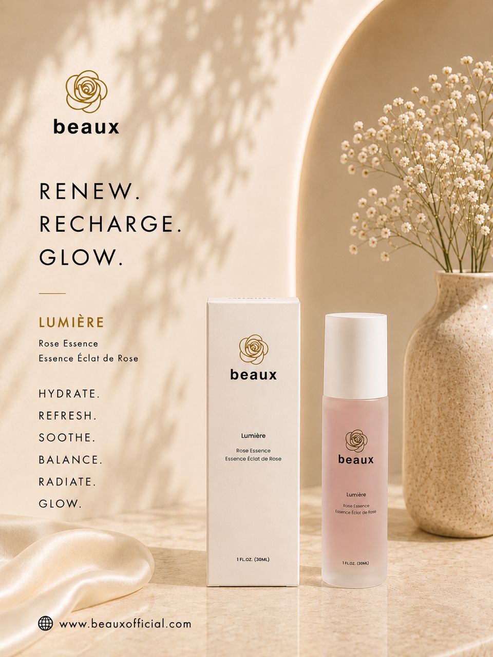 beaux Lumière Rose Essence 100ml | Delivering Lasting Hydration Beaux