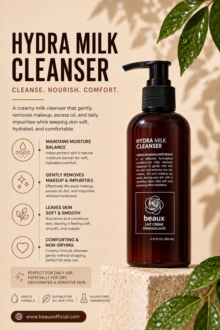 beaux Hydra Milk Cleanser 200ml | Emollient – Rich Milky Beaux
