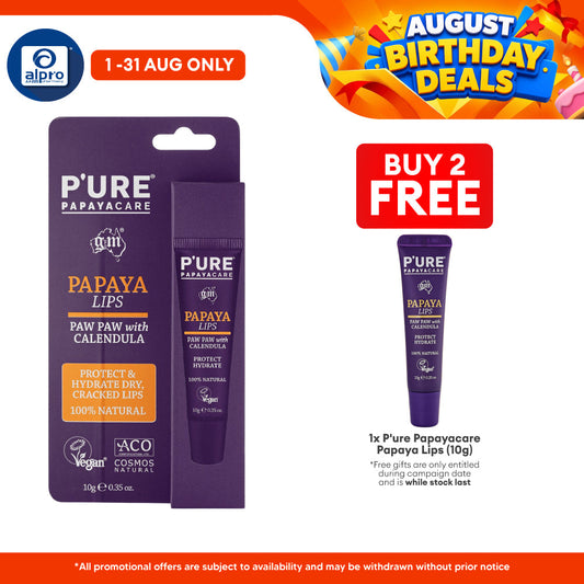 P'ure Papayacare Papaya Lips 10g | Protect & Hydrate Dry, Cracked Lips P'ure Papayacare