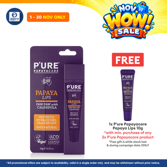 P'ure Papayacare Papaya Lips 10g | Protect & Hydrate Dry, Cracked Lips
