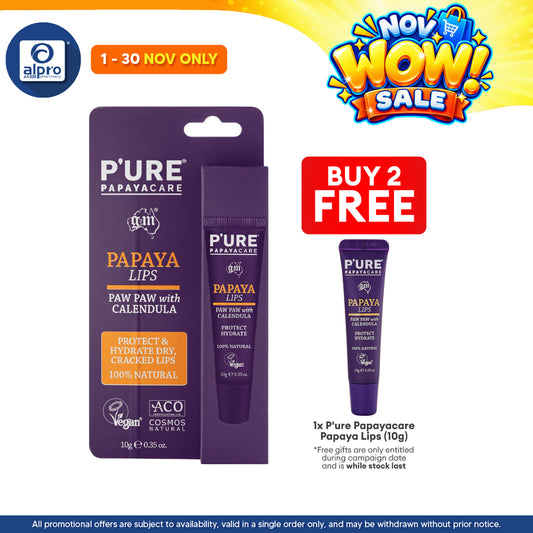 P'ure Papayacare Papaya Lips 10g | Protect & Hydrate Dry, Cracked Lips