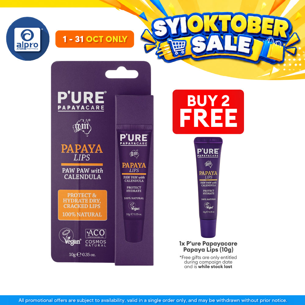 P'ure Papayacare Papaya Lips 10g | Protect & Hydrate Dry, Cracked Lips