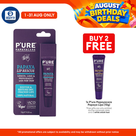 P'ure Papayacare Papaya Lips Rescue 10g | Protect & Hydrate Dry, Cracked Lips P'ure Papayacare