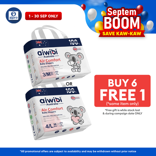 Aiwibi Baby Tape Diapers Air Comfort (M 42s / L 36s) | Silky-Soft Texture & Fast Absorption aiwibi