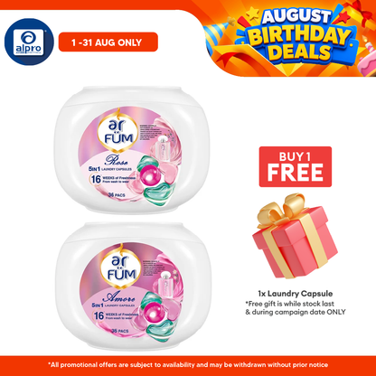 Ar FÜM 5-In-1 Laundry Capsules Amore 12g ×36pcs | Continuous Fragrance Up To 16 Weeks Ar Fum