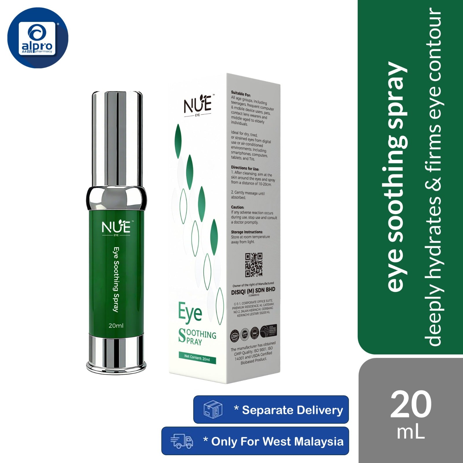 NUE Eye Soothing Spray 20mL | Deeply Hydrates & Firms Eye Contour NUE