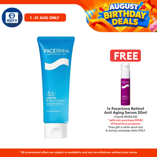 Facerinna Low pH B5 Gel Cleanser 120mL | Gentle Cleansing & 24-Hr Hydration Facerinna