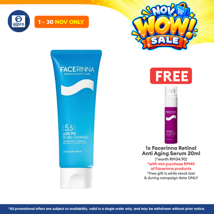 Facerinna Low pH B5 Gel Cleanser 120mL | Gentle Cleansing & 24-Hr Hydration