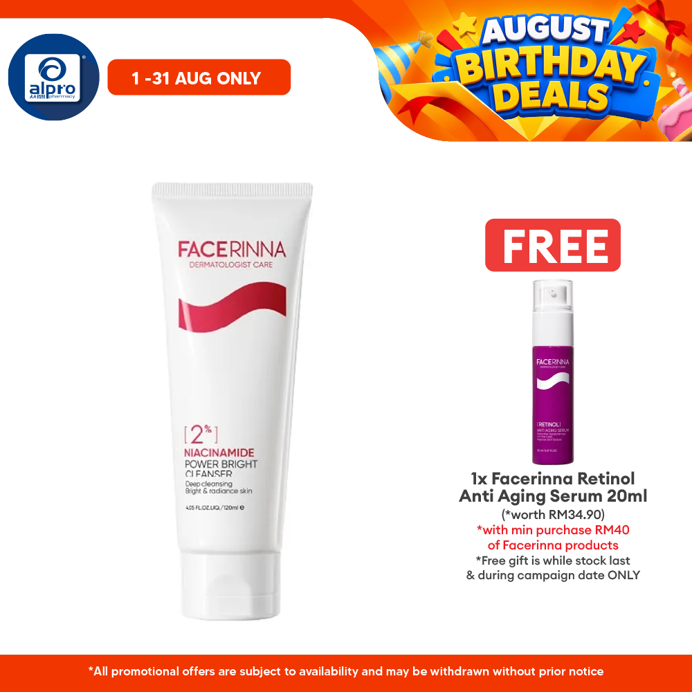 Facerinna 2% Niacinamide Power Bright Cleanser 120mL | Boosts Radiance & Evens Out Skin Facerinna