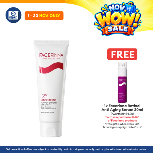 Facerinna 2% Niacinamide Power Bright Cleanser 120mL | Boosts Radiance & Evens Out Skin