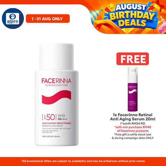 Facerinna Niacinamide Brightening Serum Sunscreen SPF 50 PA++++ | No White Cast Facerinna