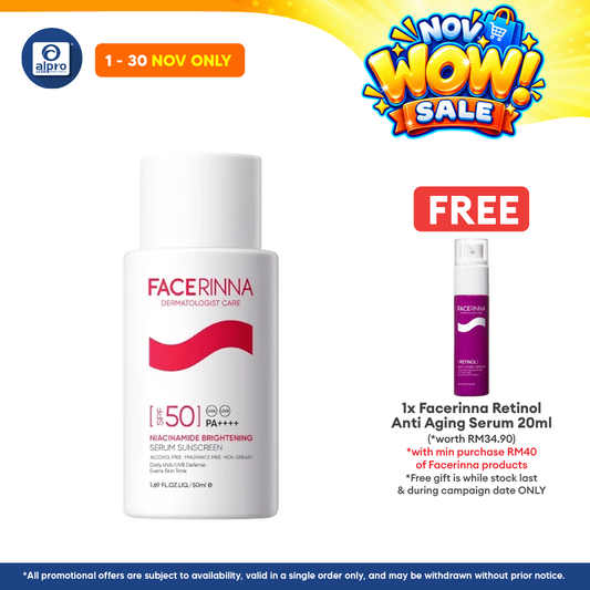 Facerinna Niacinamide Brightening Serum Sunscreen SPF 50 PA++++ | No White Cast