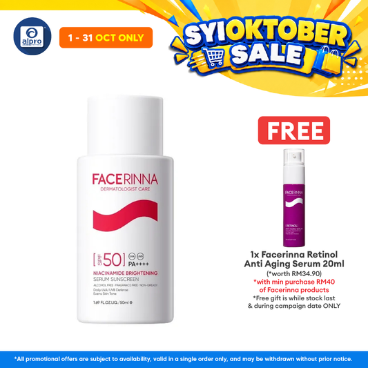 Facerinna Niacinamide Brightening Serum Sunscreen SPF 50 PA++++ | No White Cast