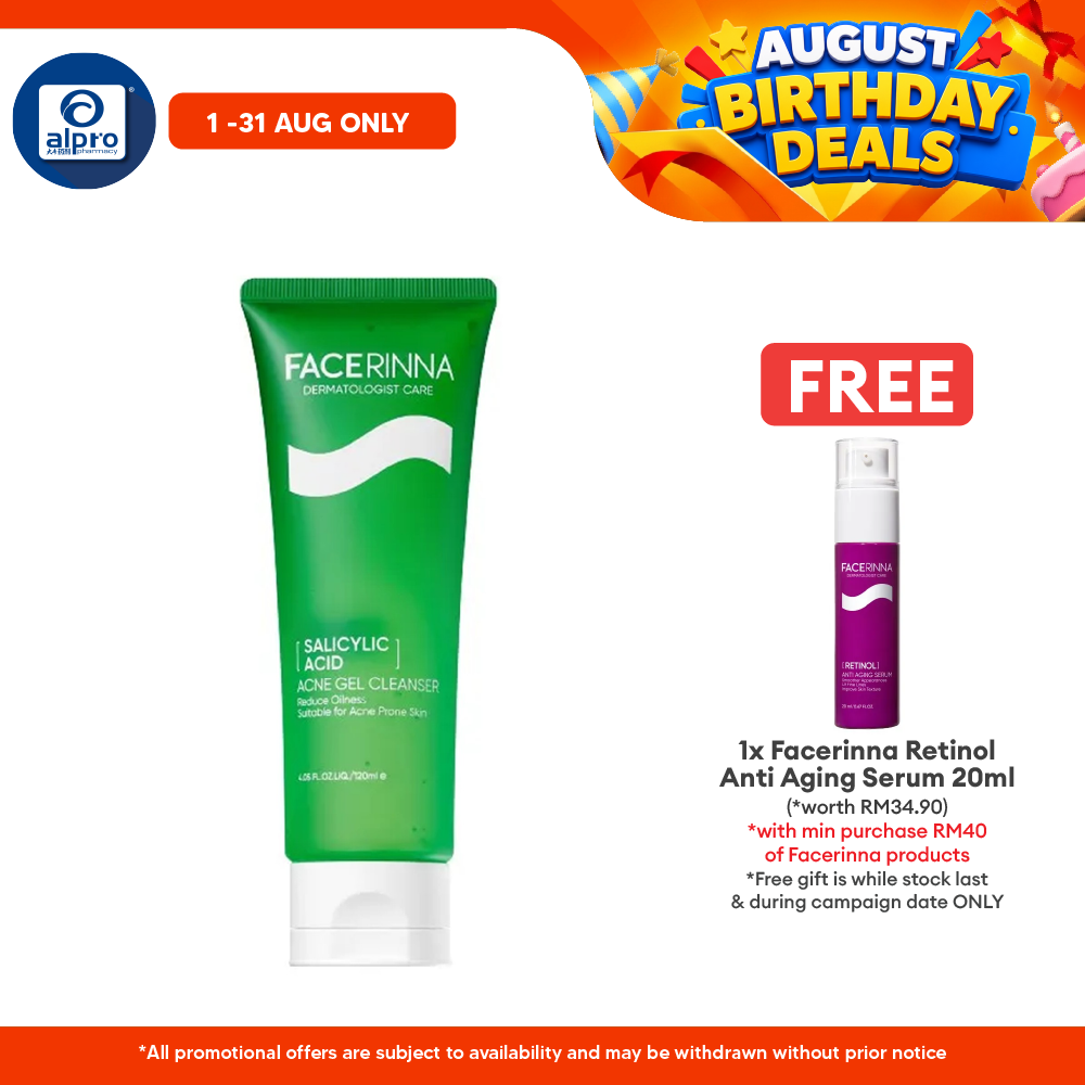 Facerinna Salicylic Acid Acne Gel Cleanser 120mL | Gently Cleanse & Hydrate Skin Facerinna