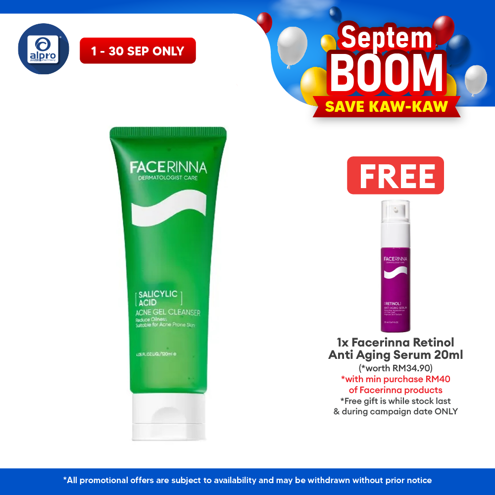 Facerinna Salicylic Acid Acne Gel Cleanser 120mL | Gently Cleanse & Hydrate Skin Facerinna