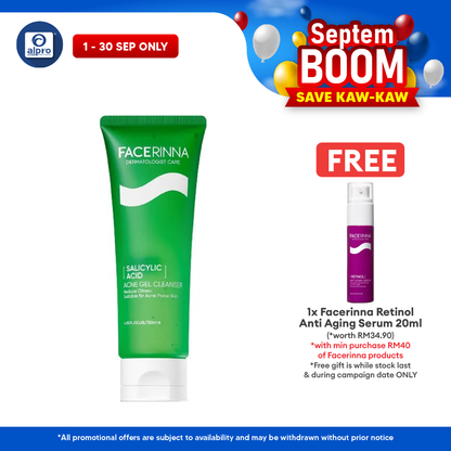 Facerinna Salicylic Acid Acne Gel Cleanser 120mL | Gently Cleanse & Hydrate Skin Facerinna