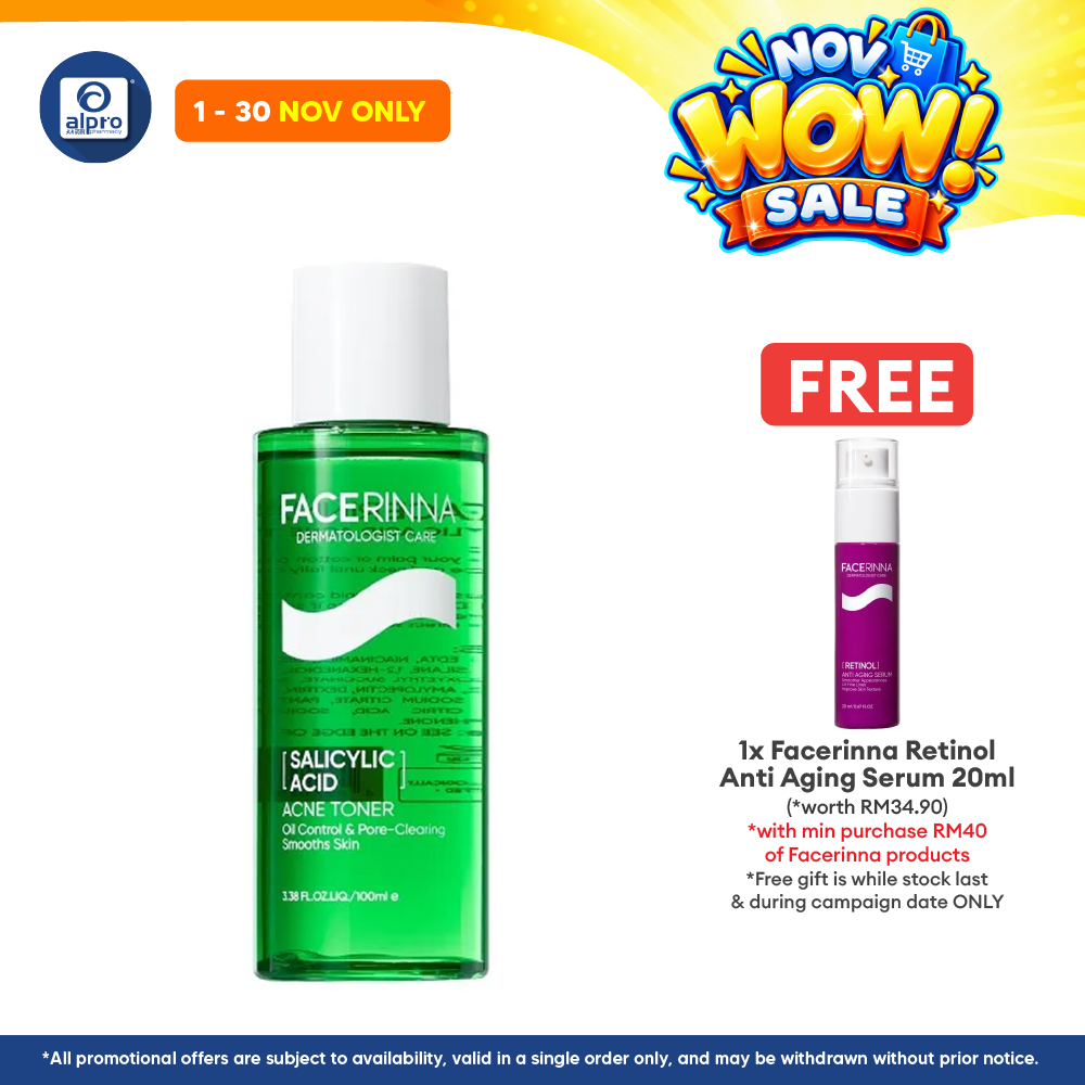 Facerinna Salicylic Acid Acne Toner 100mL | Refines Skin Texture & Hydrating
