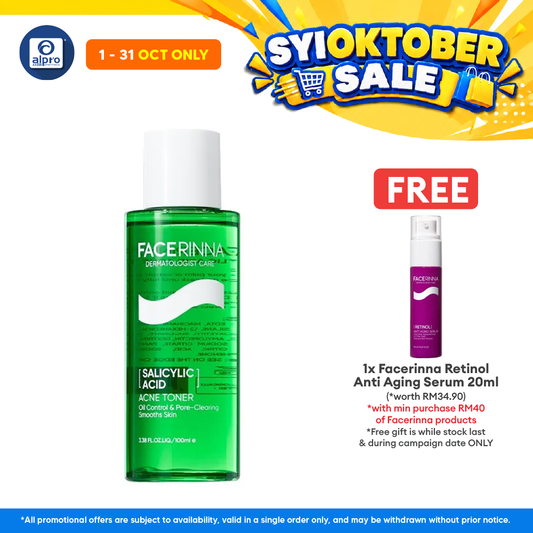Facerinna Salicylic Acid Acne Toner 100mL | Refines Skin Texture & Hydrating