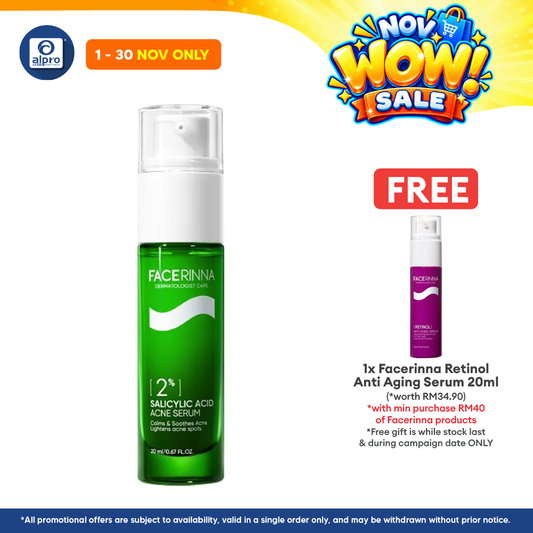 Facerinna 2% Salicylic Acid Acne Serum 20mL | Lightweight Exfoliating Serum