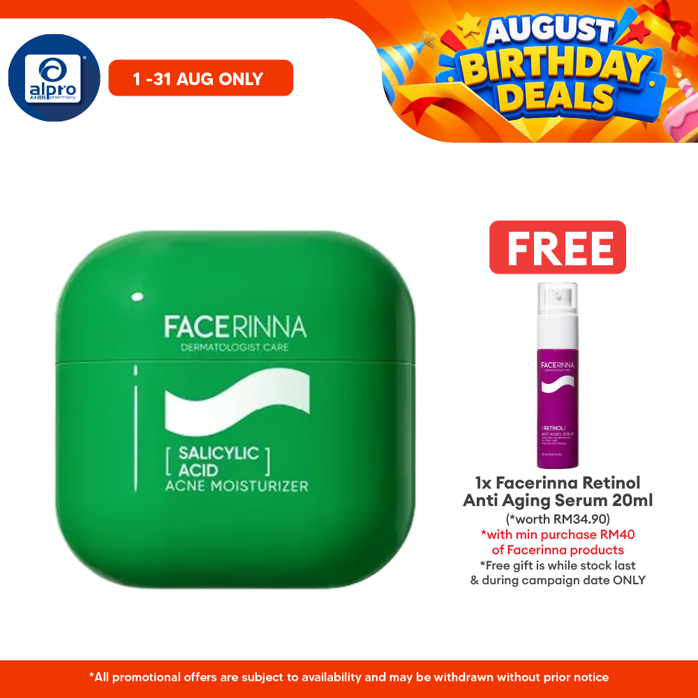 Facerinna Salicylic Acid Acne Moisturizer 30g | Helps To Treat & Prevent Breakouts Facerinna