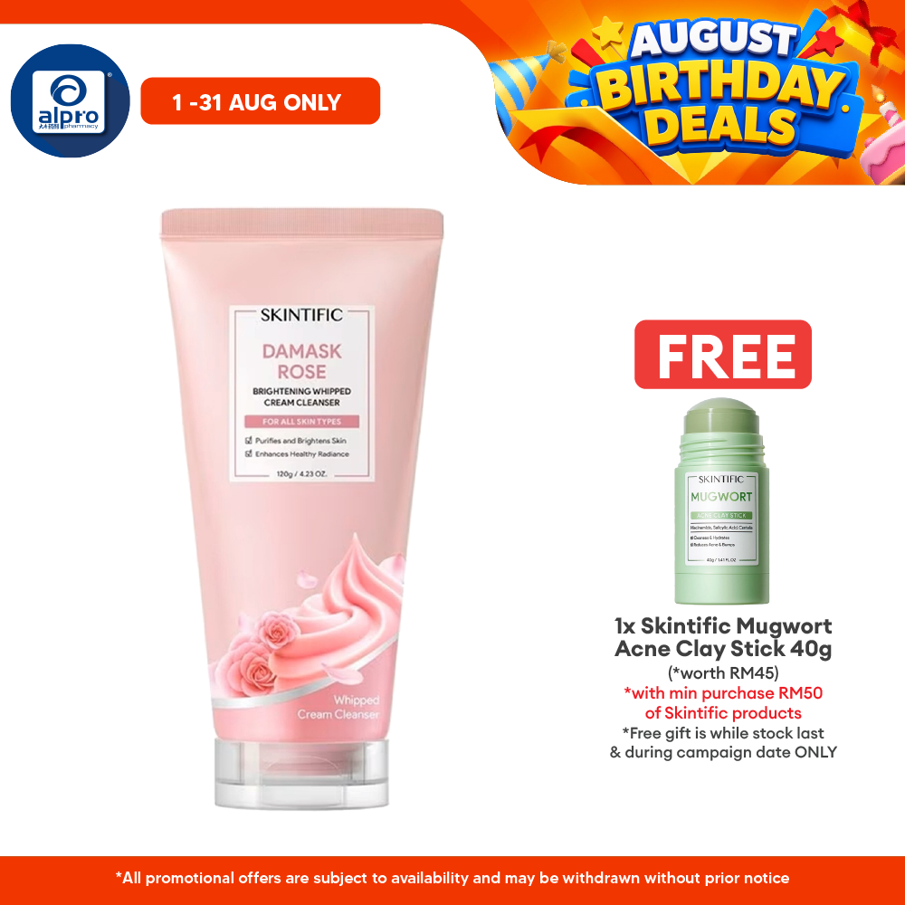 Skintific Damask Rose Brightening Whipped Cream Cleanser 120g | Dessert Inspired Star-Shaped Whipped Cream Skintific