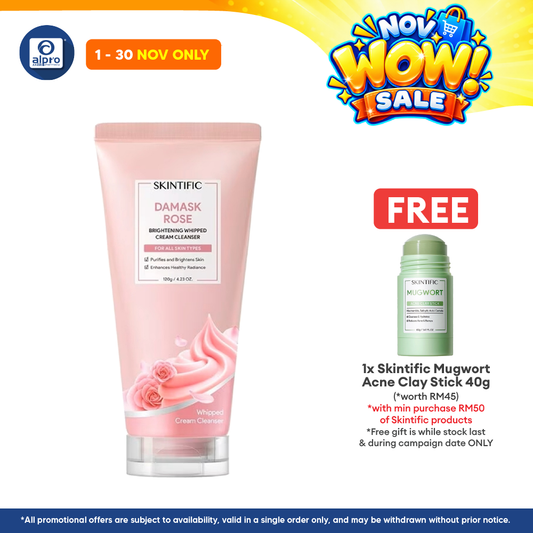 Skintific Damask Rose Brightening Whipped Cream Cleanser 120g | Dessert Inspired Star-Shaped Whipped Cream
