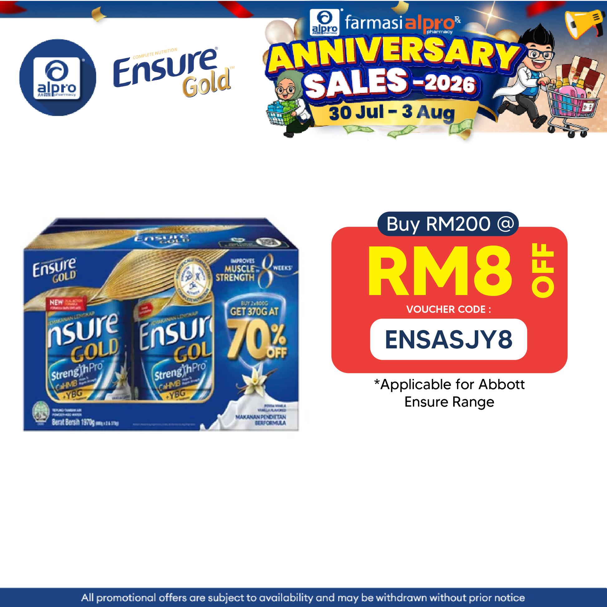 Abbott Ensure Gold Van 800gx2 Vp 370g Vanilla | Improves Strength & Muscle Ensure