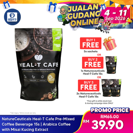 NatureCeuticals Heal-T Cafe Pre-Mixed Coffee Beverage 15s | Arabica Coffee with Misai Kucing Extract NatureCeuticals