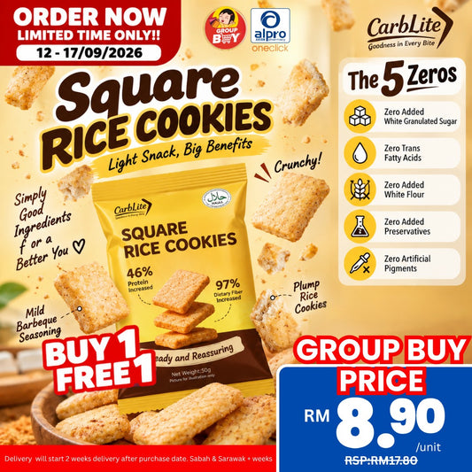 [Group Buy Delivery Starts: 03/10/2026] CarbLite Square Rice Cookies 50g (Exp Date: 08/12/2026)