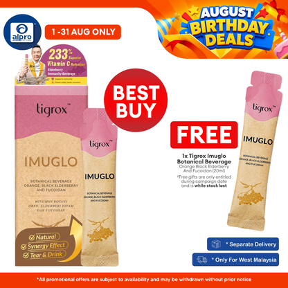 Tigrox Imuglo Botanical Beverage Orange Black Elderberry & Fucoidan 20mL ×7s | Premium Botanical Beverage Tigrox