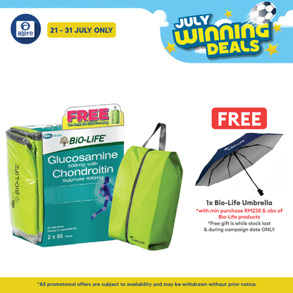 Bio-Life Glucosamine & Chondroitin 90s ×2 Bottles + FREE Shoe Bag | Glucosamine & Chondroitin for Joint Health Bio-life