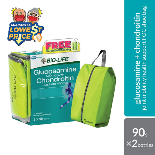 Bio-Life Glucosamine & Chondroitin 90s ×2 Bottles + FREE Shoe Bag | Glucosamine & Chondroitin for Joint Health Bio-life